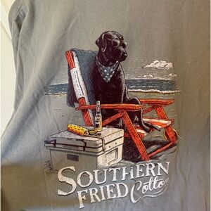 Southern Fried Cotton Comfort Colors Gray Pocket T-Shirt Black Lab Beach Size L